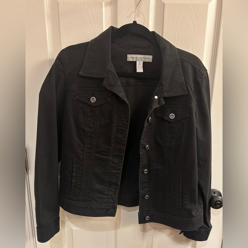 Chico’s Black Platinum Denim Size 2 (size large) Denim Jacket